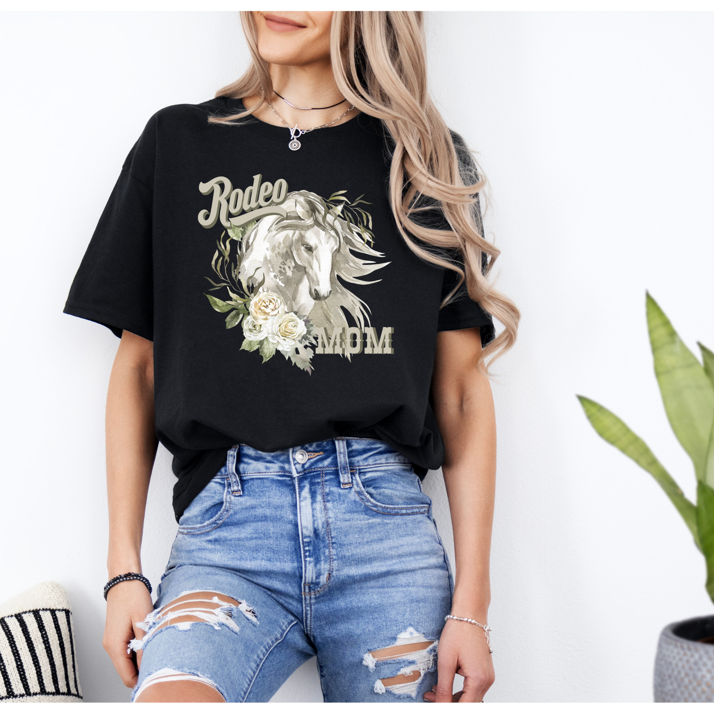 Rodeo Mom Shirt | Rodeo | Mom Shirt | Horses and flowers | Direct to Film | Colors available sand , light pink , black , and white