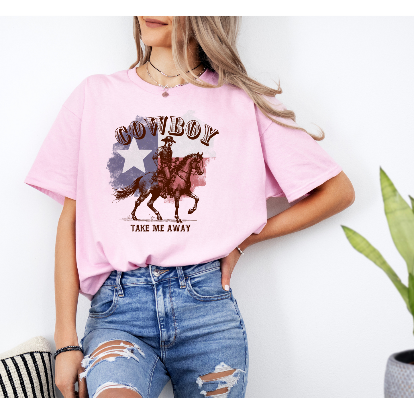 Cowboy USA Shirt | Cowboy USA Flag | Take me away | Shirt comes in white , sand , light pink colors