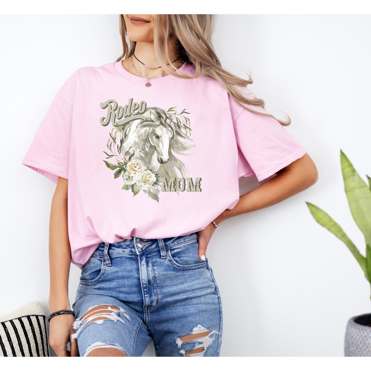Rodeo Mom Shirt | Rodeo | Mom Shirt | Horses and flowers | Direct to Film | Colors available sand , light pink , black , and white