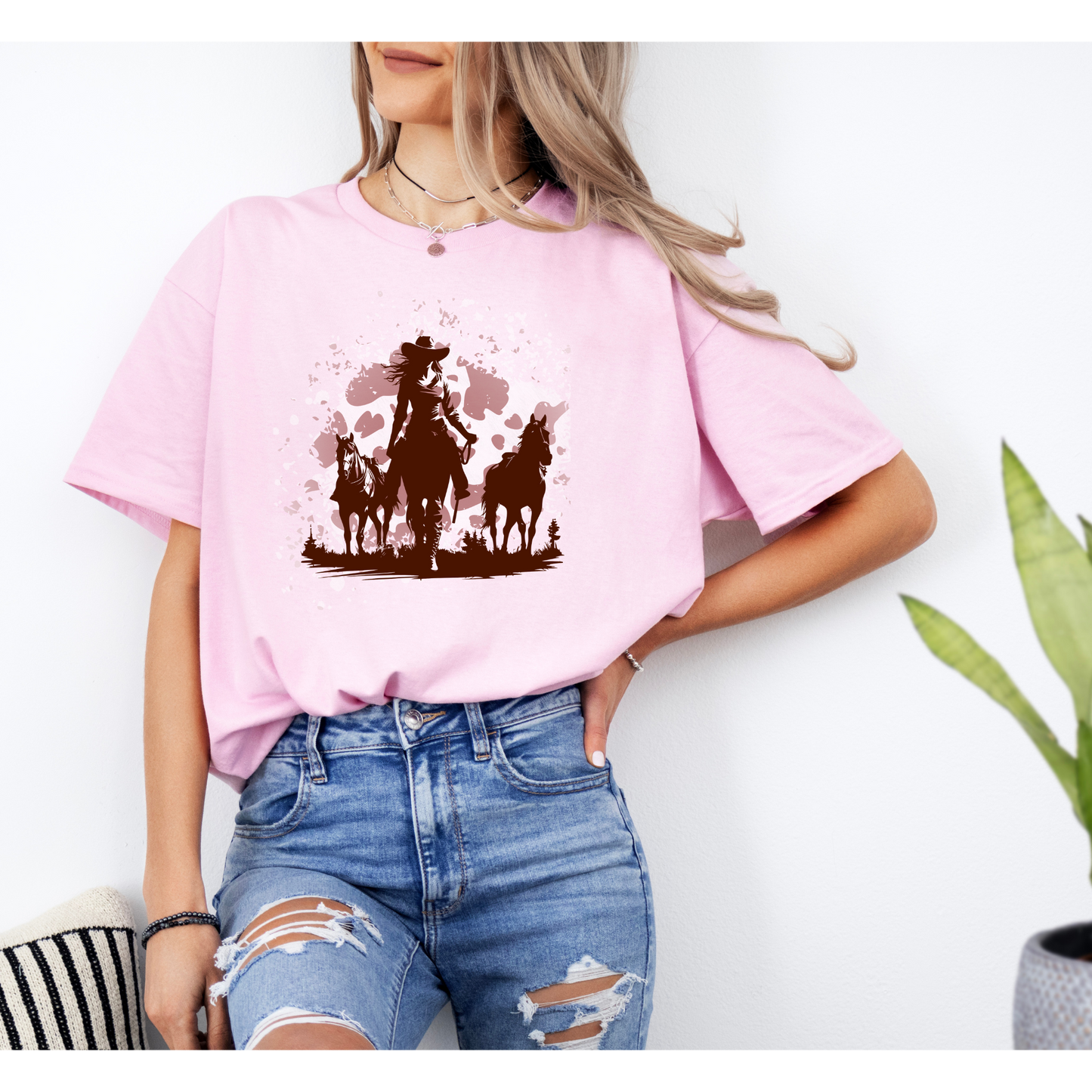 Cowboy Horses T shirt | Gildan Heavy Cotton| Cowgirl | Sand , Light Pink, White colors | Sizes Small to 4 Xl |