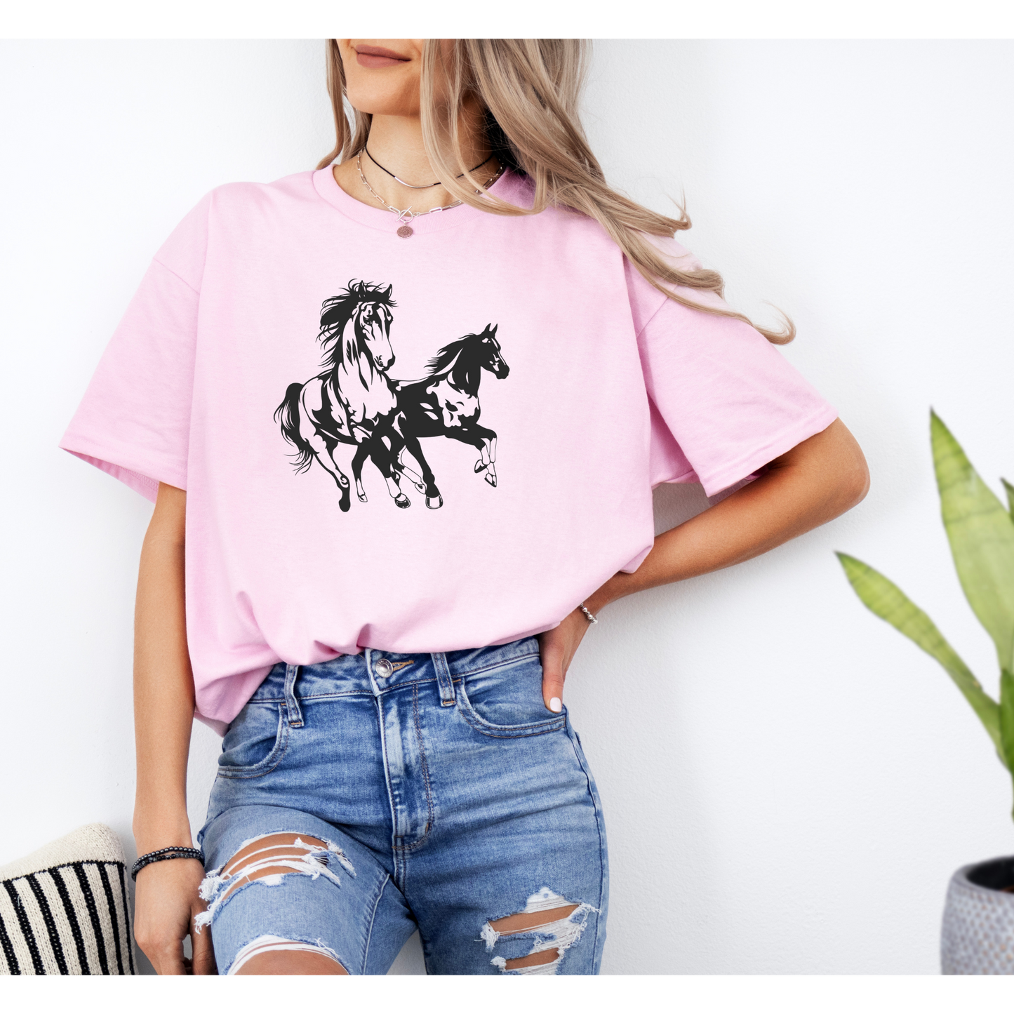Stallions t shirt | Horses | Mustangs shirt | White , Sand , Light pink colors | Gildan Heavy cotton | Sizes Small to 4 X Large