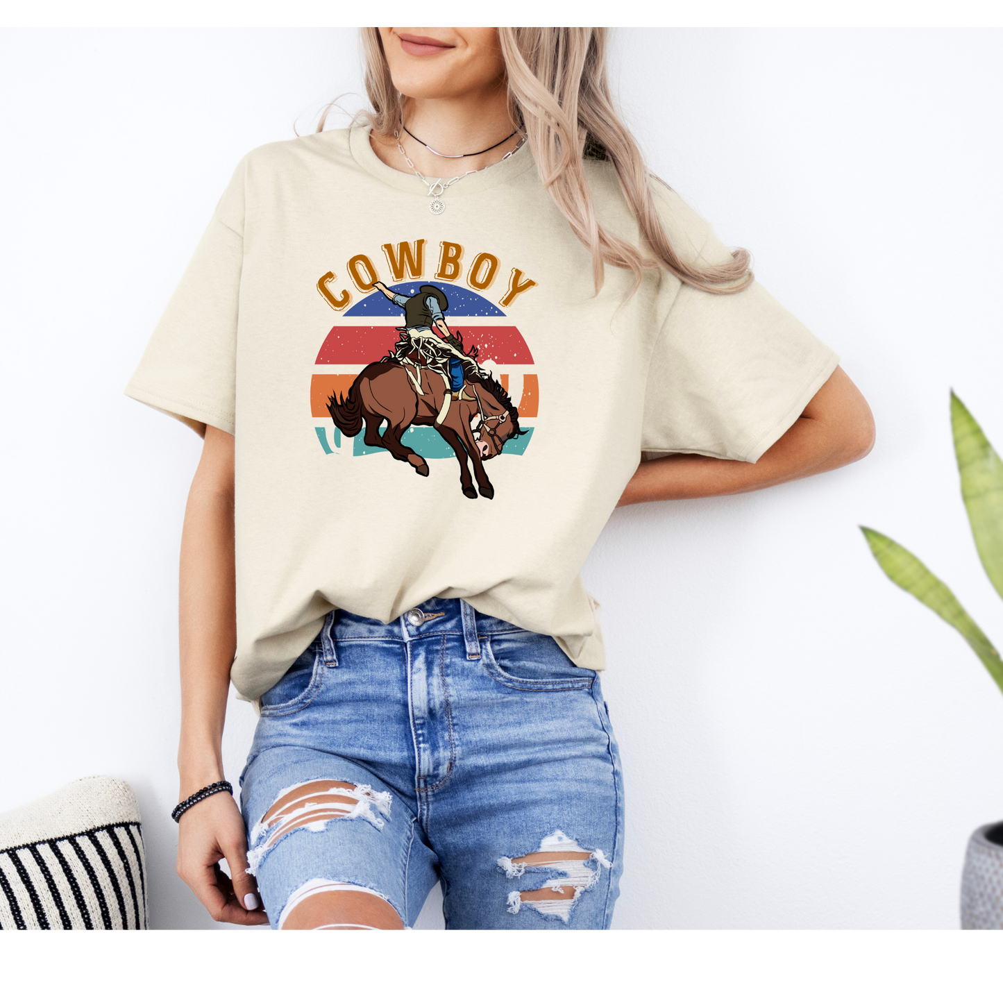 Cowboy On Bull Shirt | Color rodeo | DTF printed | Custom Shirt | White , Sand , Black, Light Pink | Cowboy Carter