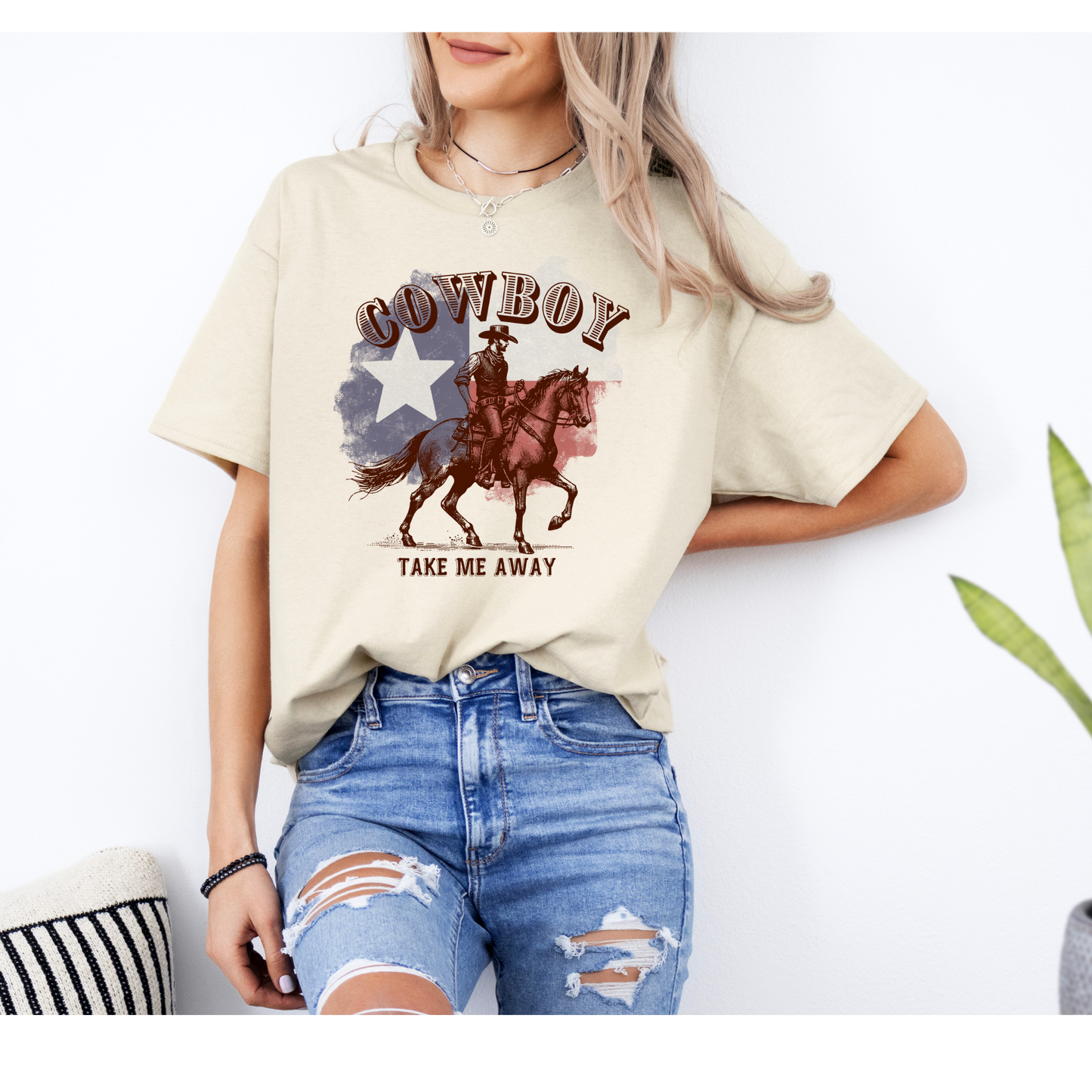 Cowboy USA Shirt | Cowboy USA Flag | Take me away | Shirt comes in white , sand , light pink colors