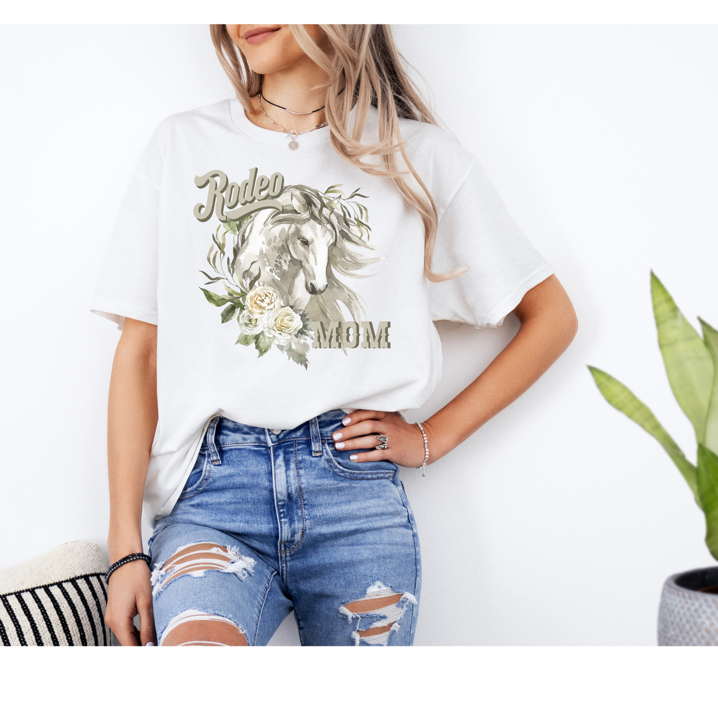 Rodeo Mom Shirt | Rodeo | Mom Shirt | Horses and flowers | Direct to Film | Colors available sand , light pink , black , and white