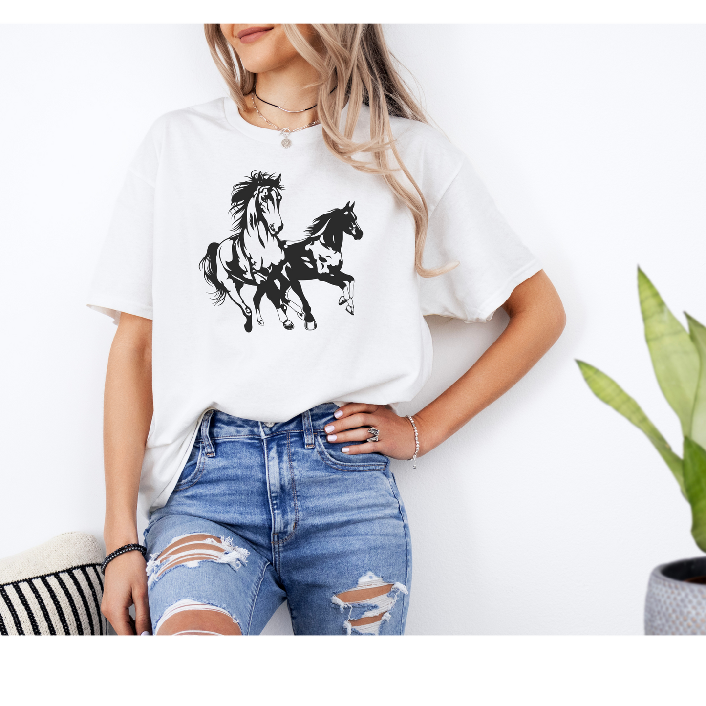 Stallions t shirt | Horses | Mustangs shirt | White , Sand , Light pink colors | Gildan Heavy cotton | Sizes Small to 4 X Large