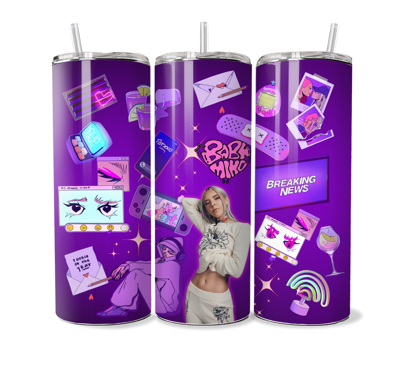 Young Miko tumbler cup | cold cup | reusable | 20 ounce | cup with lid | cup with straw | baby miko | trap kitty