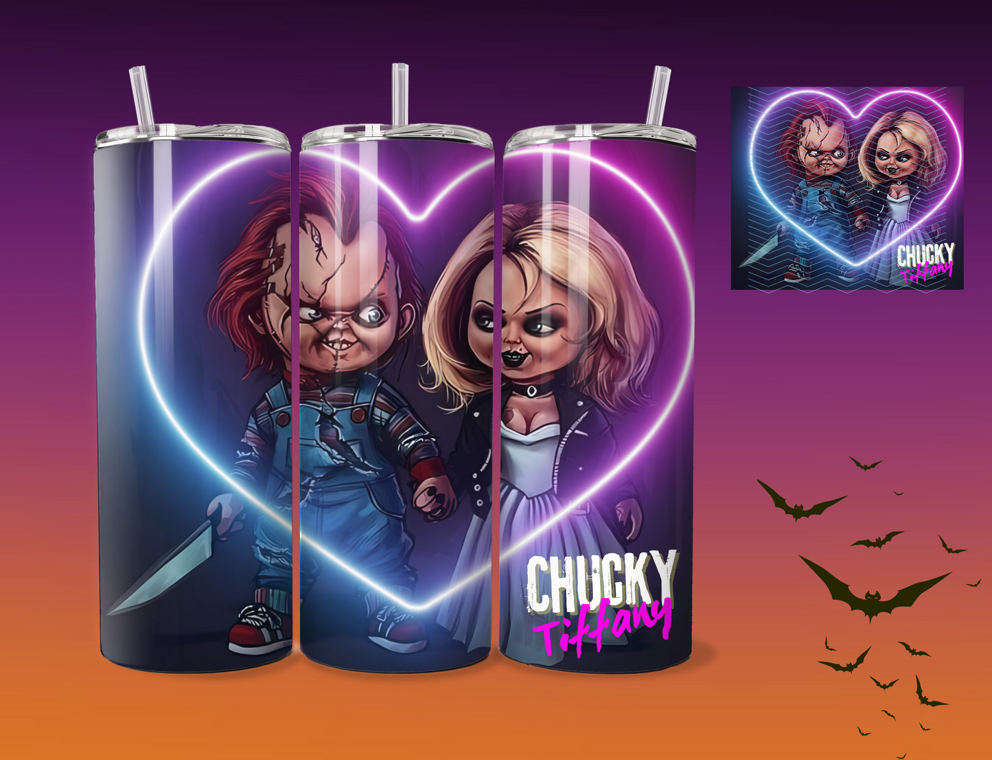 Chucky & Tiffany cup | 20 oz tumbler | True horror love | sublimation | Chucky | Tiffany | Cup with straw