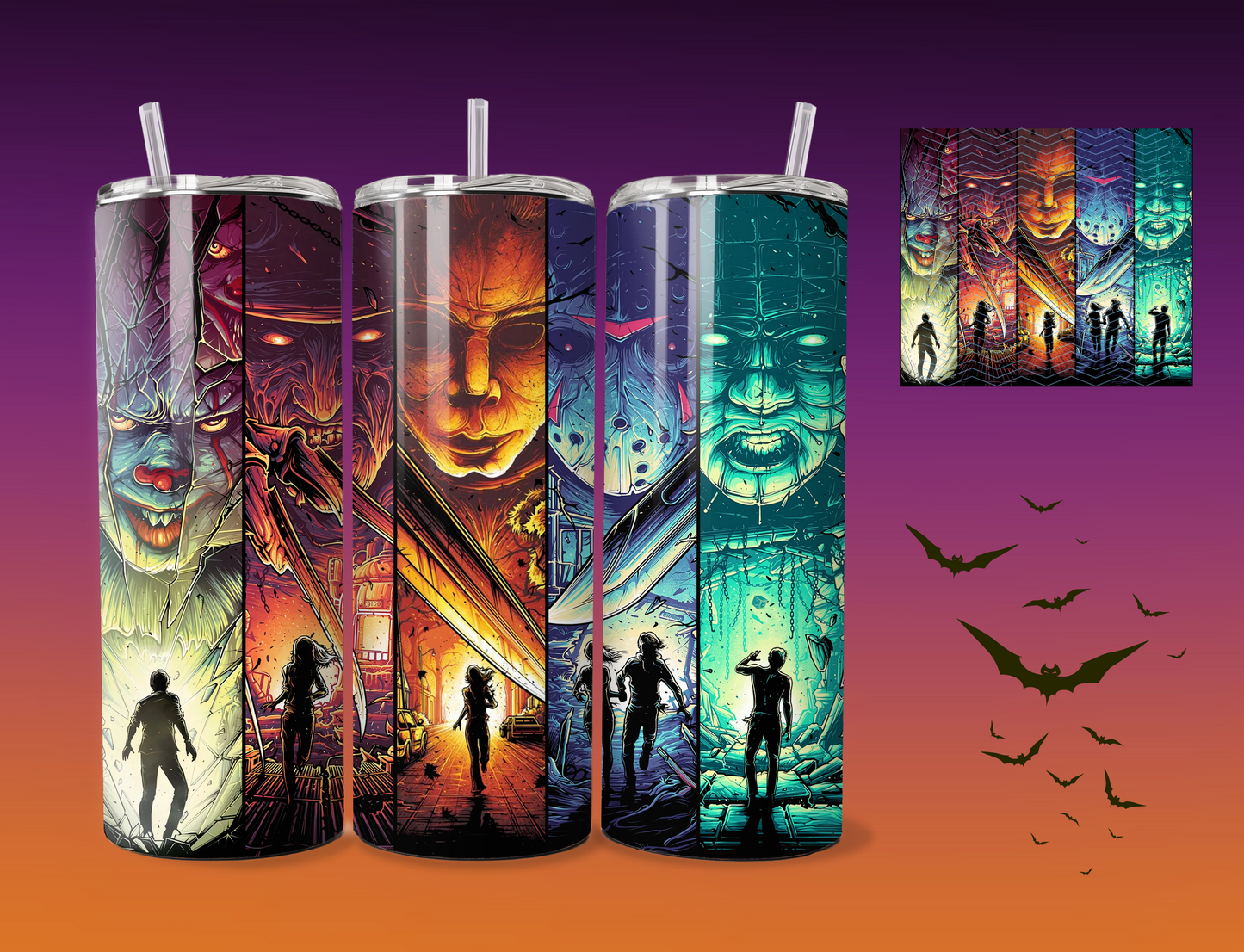 Penywise | Freddy | Michael Myers | Hellraise | 20 ounce cup with lid and straw | rubber bottom for anti slip