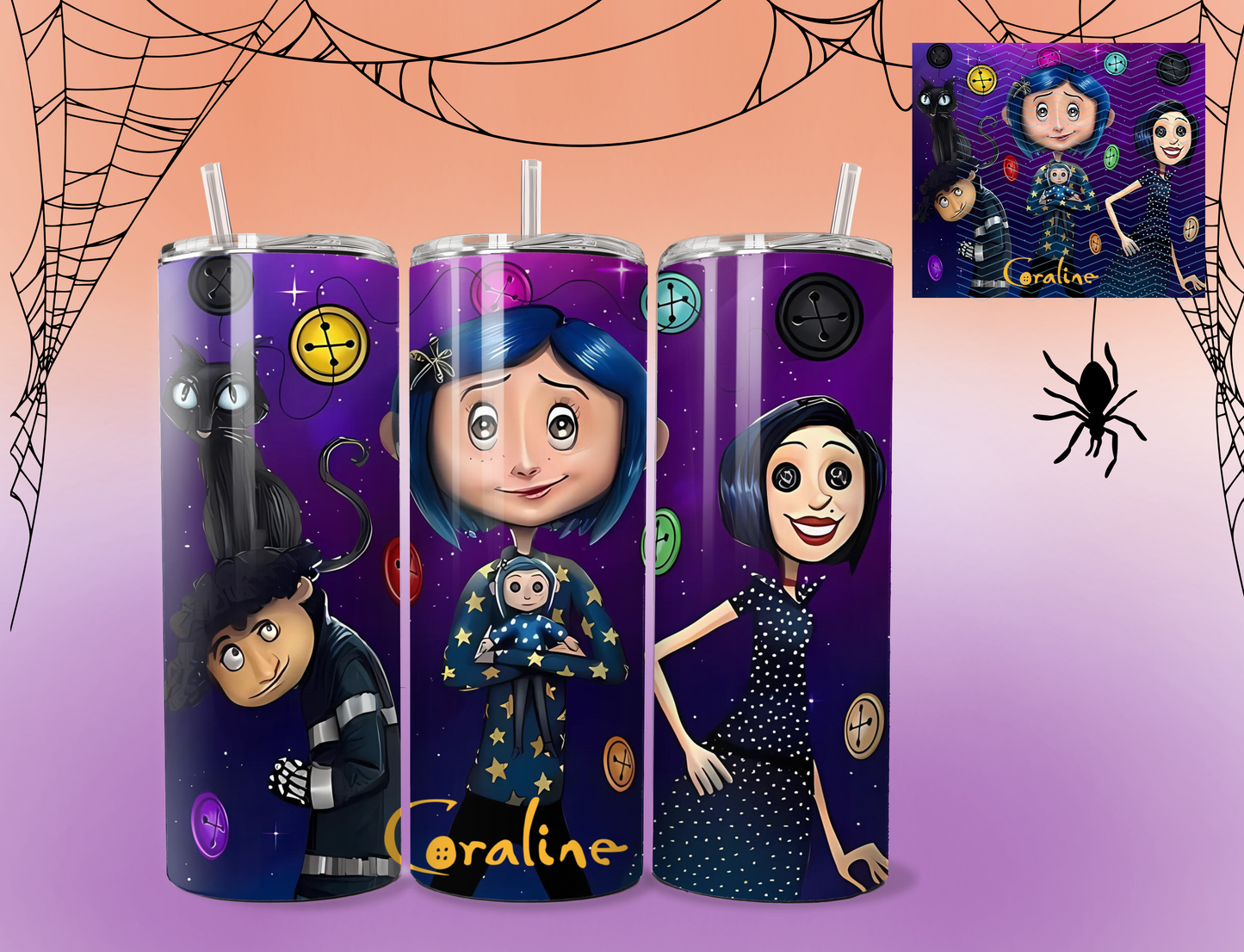 Coraline with Buttons cup | Tumbler 20 ounces | Cup with straw | Cup with lid | Coraline mom