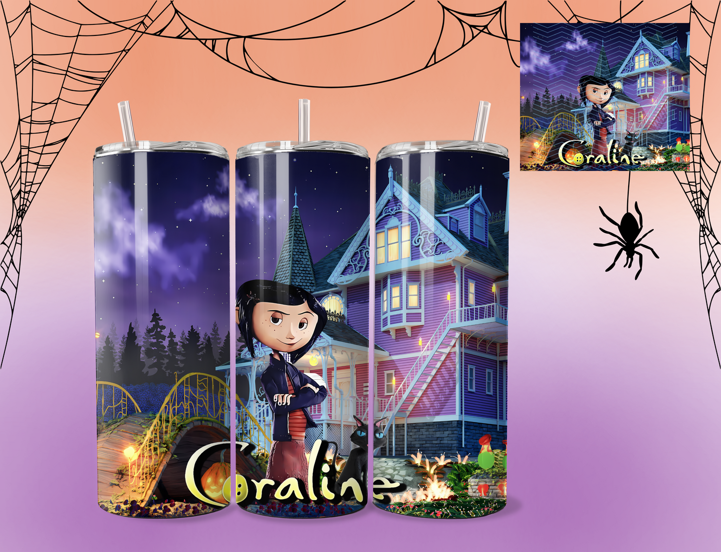 Coraline Haunted House tumbler | 20 ounce tumbler | custom cup | Coraline | Haunted House
