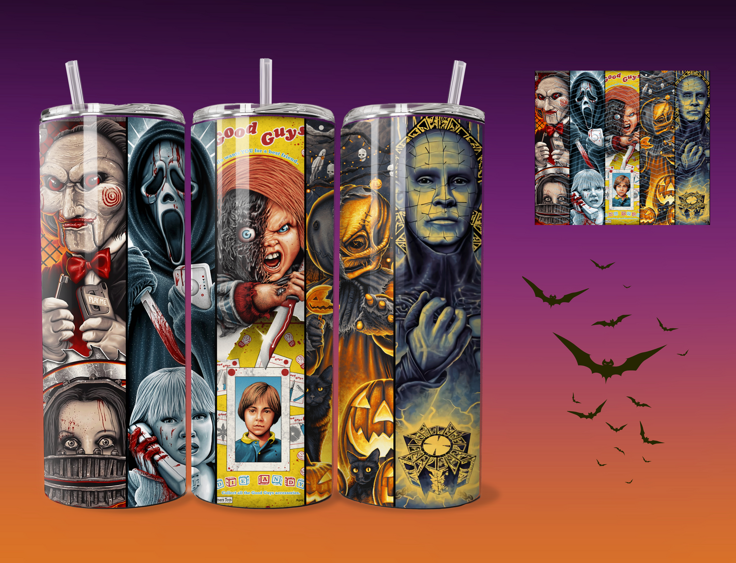 Chucky | Hellraiser | Tumbler 20 oz | Cup with lid | Jigsaw | Horror movie | Halloween