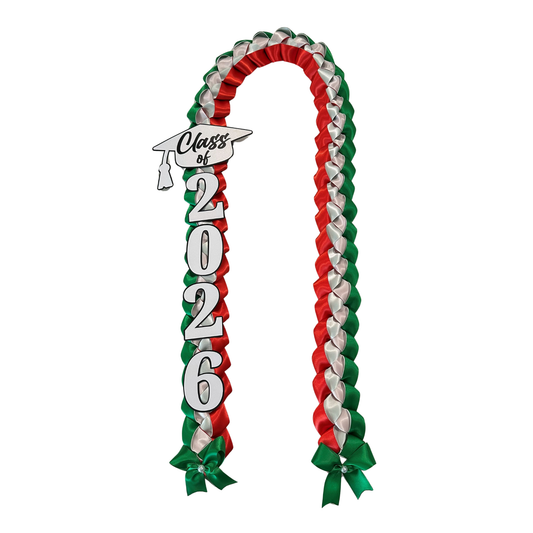 Graduation Lei Mexico flag colors , 26 inch lei , Unisex , 2 options available