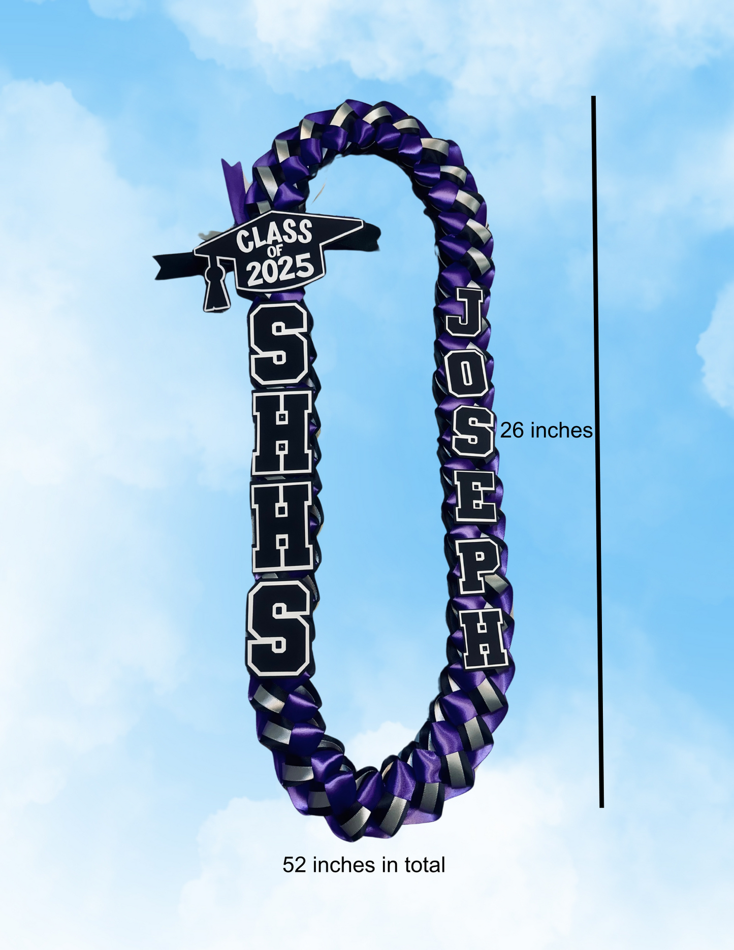 2025 Graduation Lei - Customizable Satin Ribbon Lei with Name & School | Handmade Soft Keepsake | Class of 2025 Personalized Gift | J B Designs
