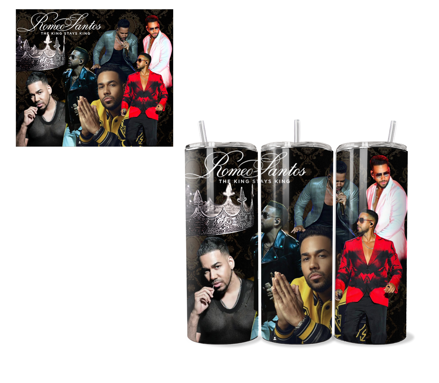 Romeo Santos Tumbler | 20 ounce cup | Tumbler with straw | Cup with lid | Anti slip rubber bottom | Romeo the king