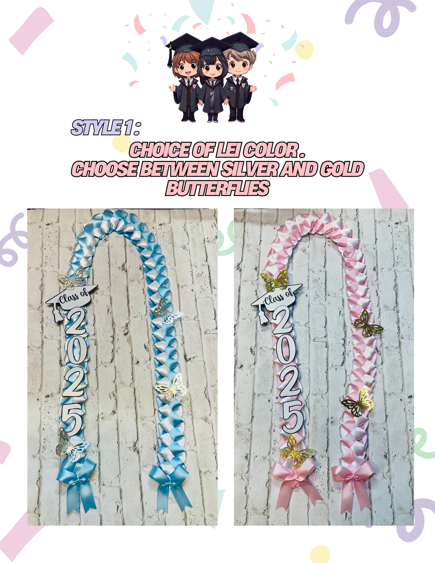 J and B Designs | Handmade Graduation Lei – Class of 2025 Braided  Necklace with Cap Charm | Customizable 2-Color Combos | 26” Sustainable Gift