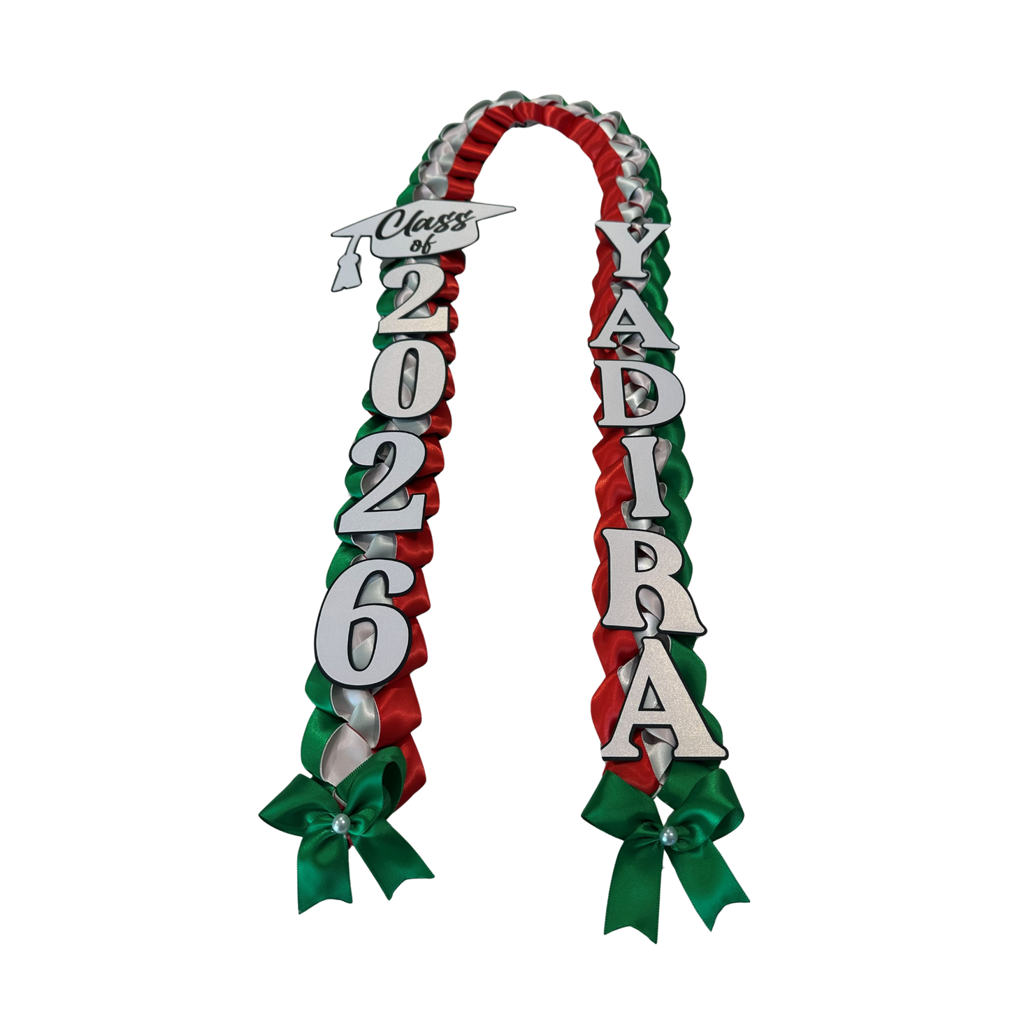 Graduation Lei Mexico flag colors , 26 inch lei , Unisex , 2 options available