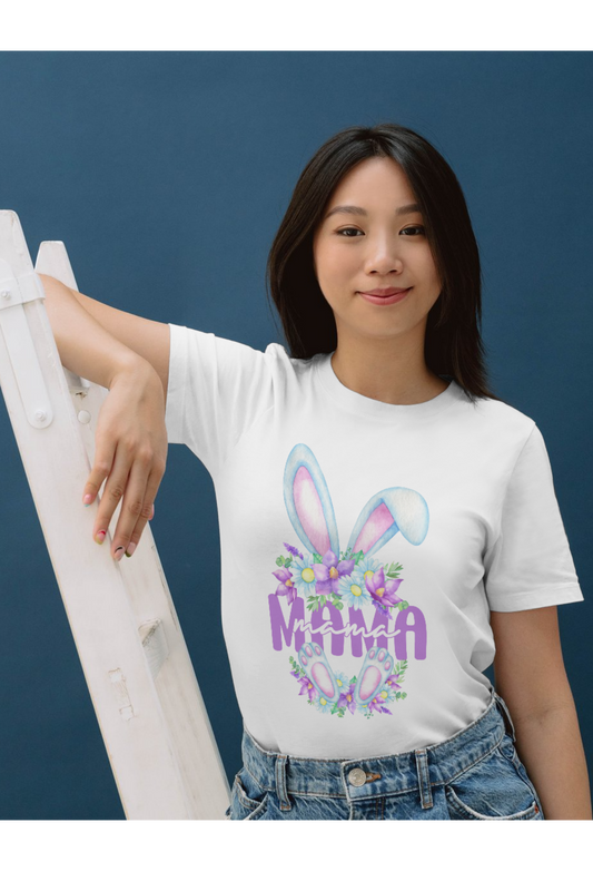 Mama Bunny | Custom Easter DTF Printed T-Shirts | Vibrant Holiday Designs | White & Heather Gray