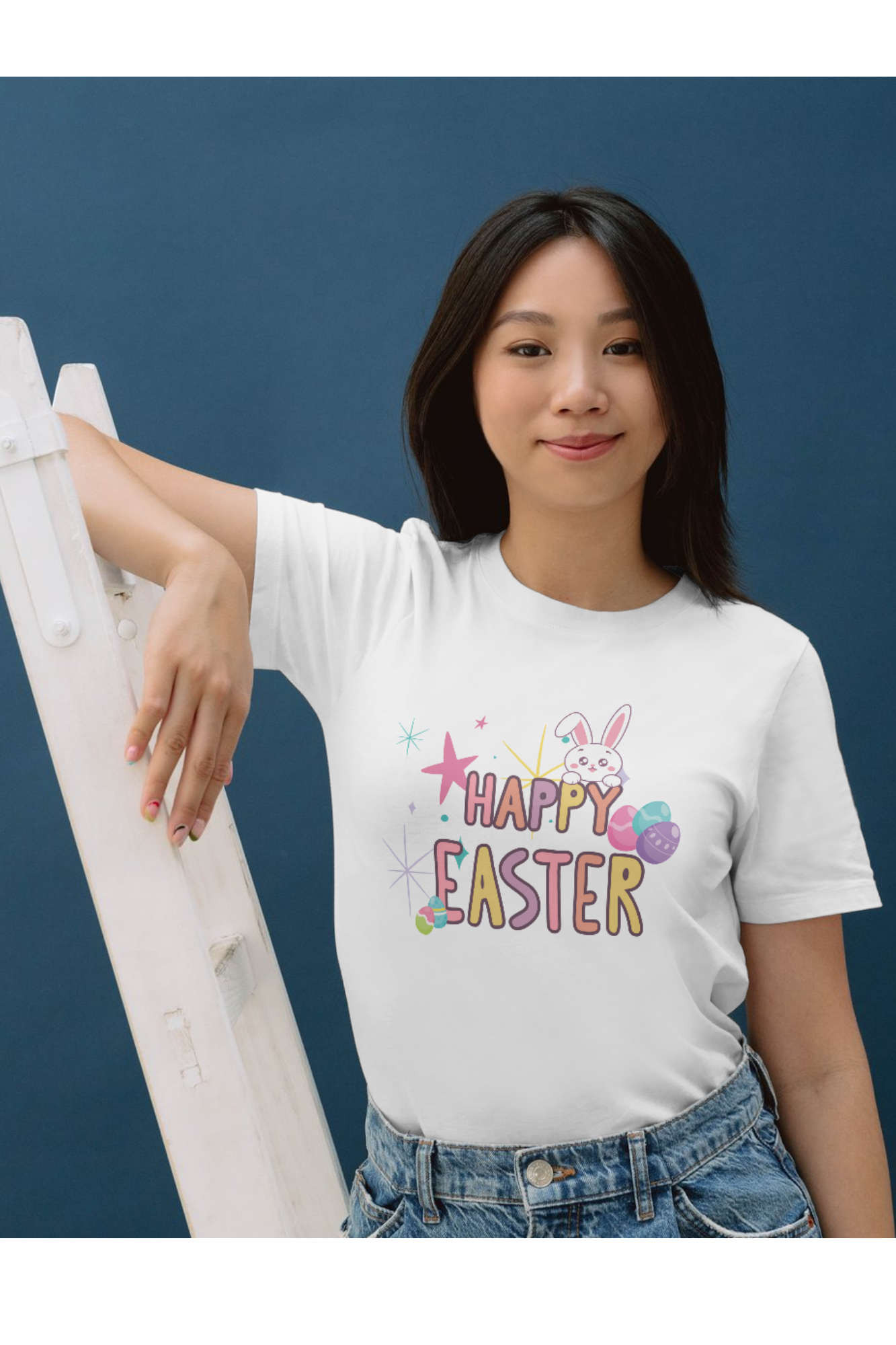 Happy Easter bunny | Custom Easter DTF Printed T-Shirts | Vibrant Holiday Designs | White & Heather Gray