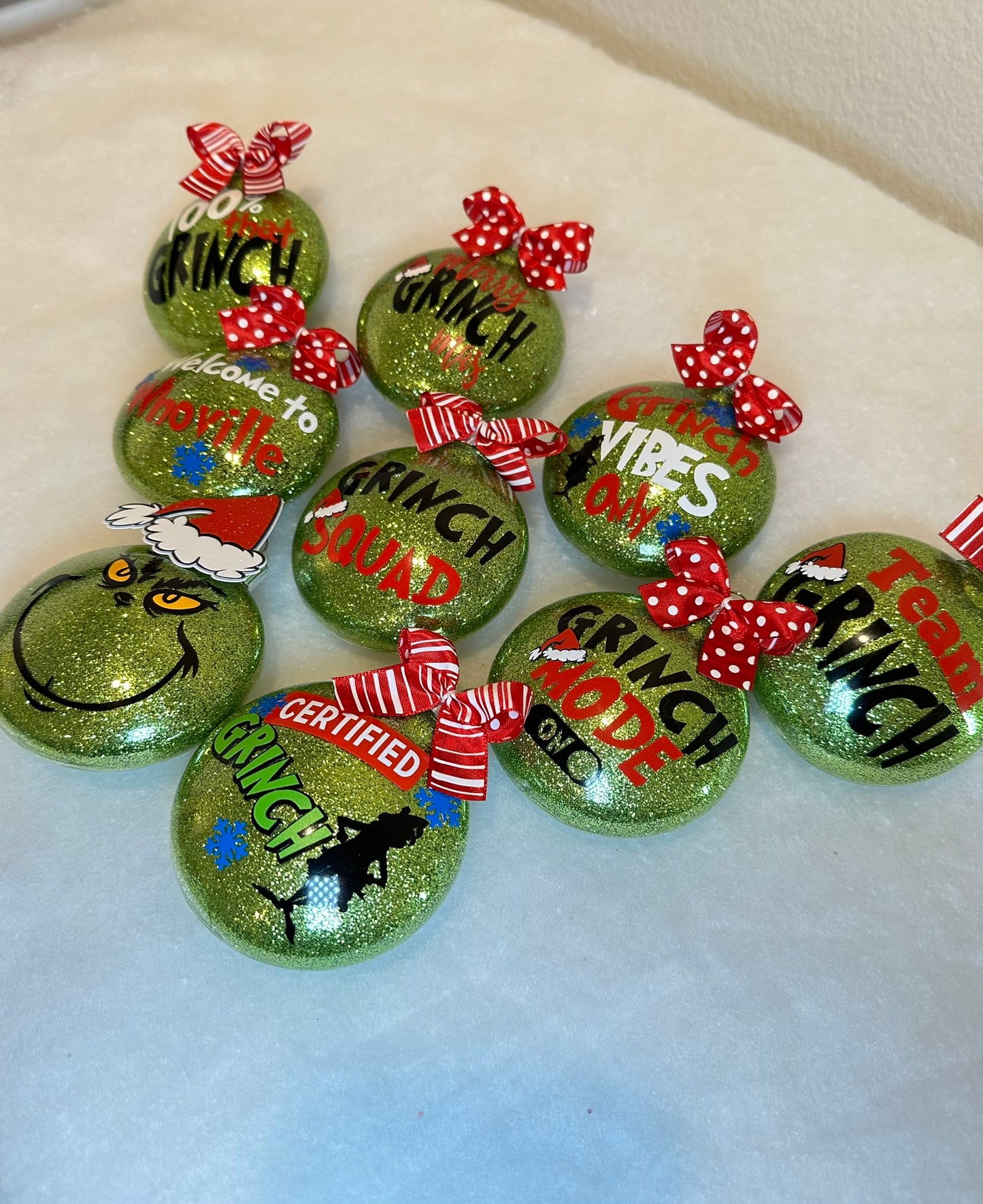 Reserved for Vince 13 Custom Grinch Ornaments | Added name | Certified Grinch | Collection of ornaments