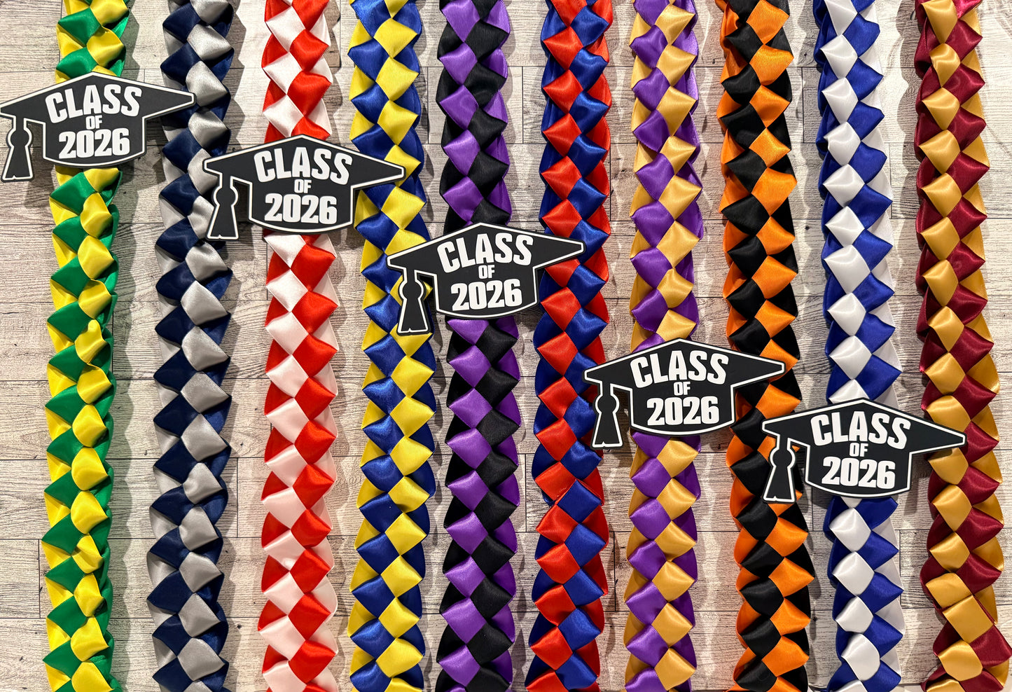 Graduation Lei | Handmade Graduation Lei with Class of 2026 Cap | Braided Satin Ribbon Keepsake | Custom 2 Color Combo | Ships Next Day |26 Inches length