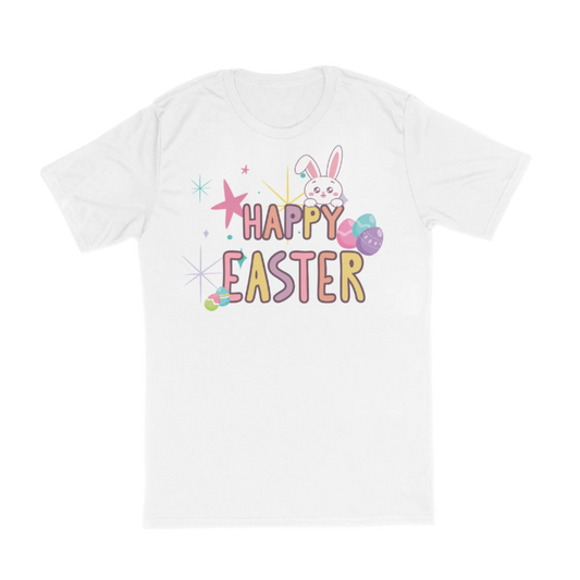 Happy Easter bunny | Custom Easter DTF Printed T-Shirts | Vibrant Holiday Designs | White & Heather Gray