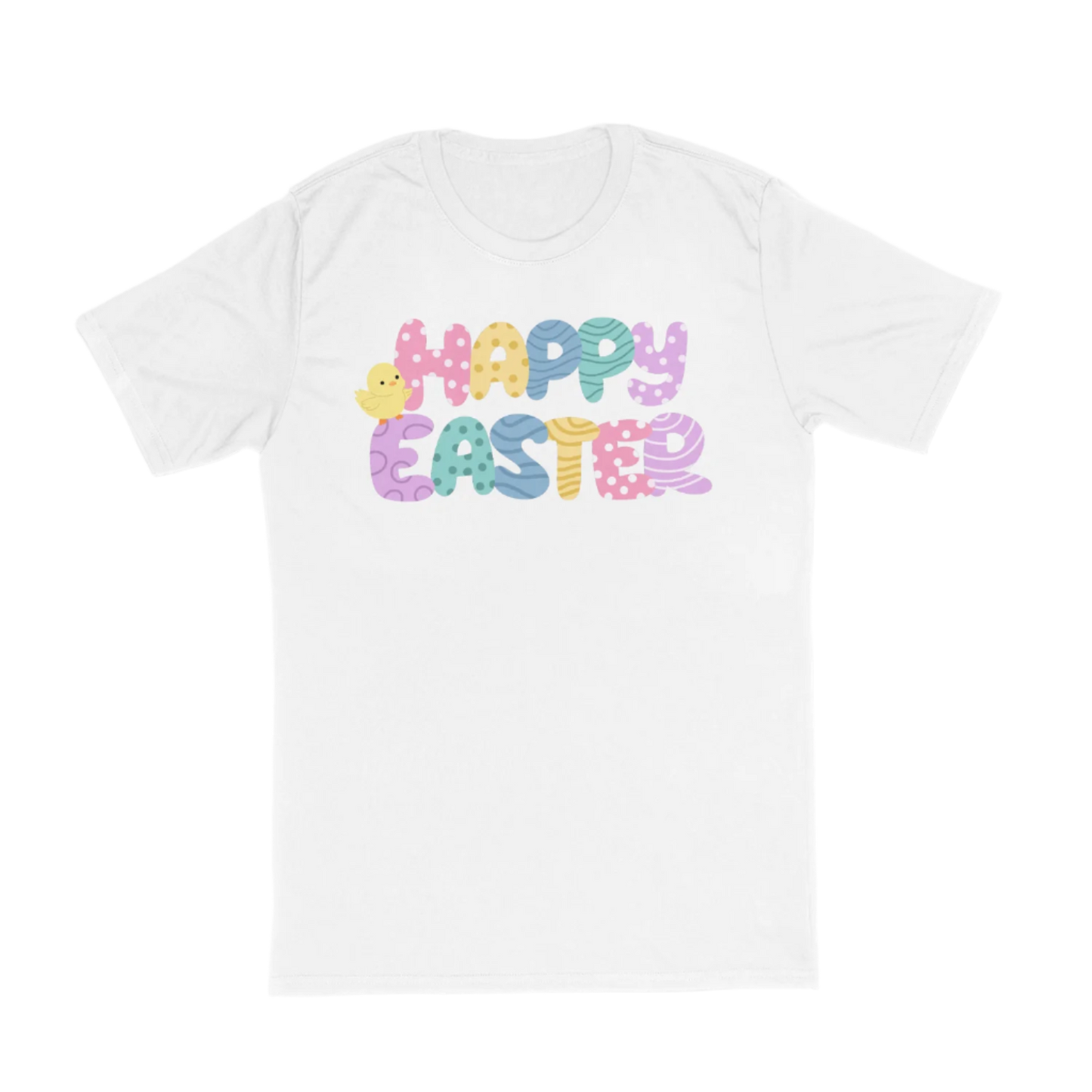 Happy Easter baby chick | Custom Easter DTF Printed T-Shirts | Vibrant Holiday Designs | White & Heather Gray