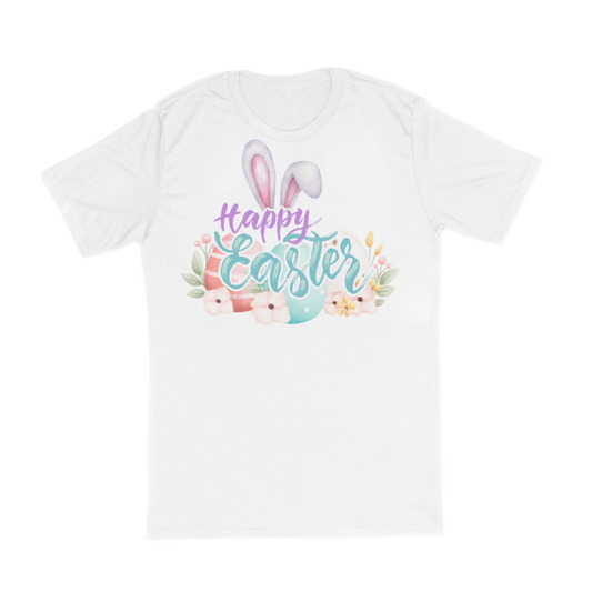 Custom Easter DTF Printed T-Shirts | Vibrant Holiday Designs | White & Heather Gray  | Happy Easter design