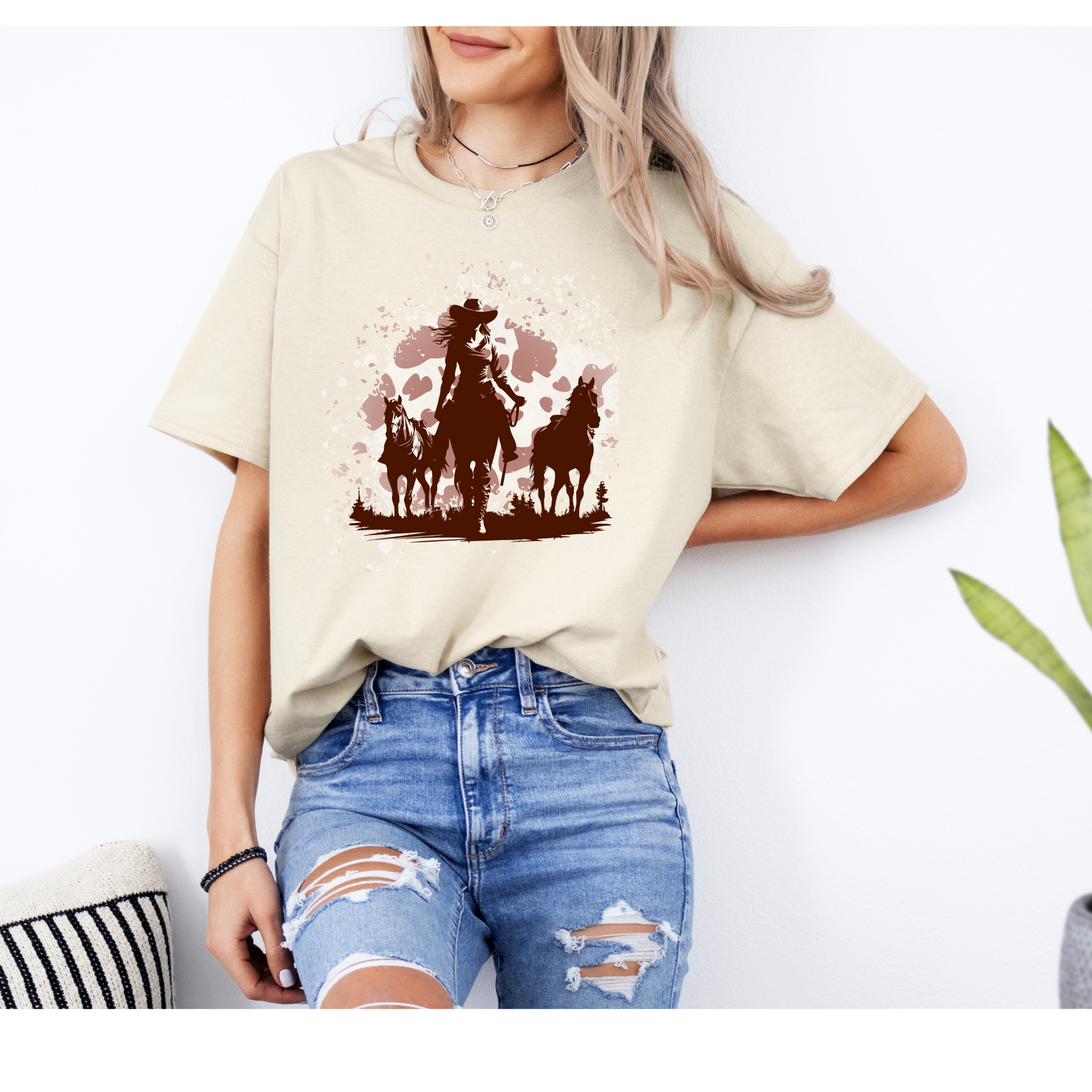 Cowboy Horses T shirt | Gildan Heavy Cotton| Cowgirl | Sand , Light Pink, White colors | Sizes Small to 4 Xl |