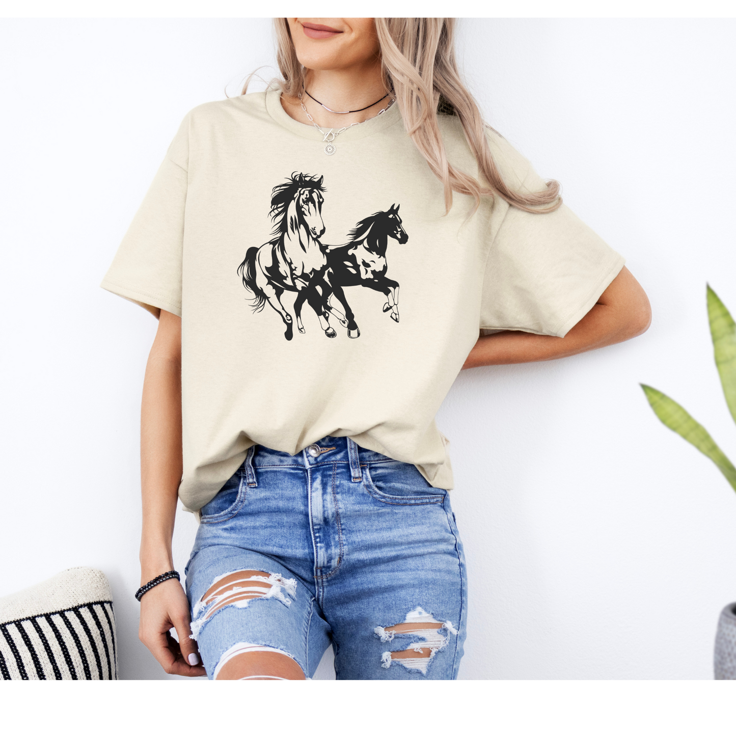 Stallions t shirt | Horses | Mustangs shirt | White , Sand , Light pink colors | Gildan Heavy cotton | Sizes Small to 4 X Large