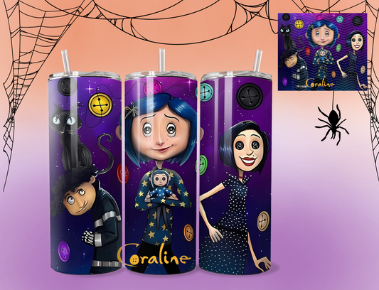Coraline with Buttons cup | Tumbler 20 ounces | Cup with straw | Cup with lid | Coraline mom
