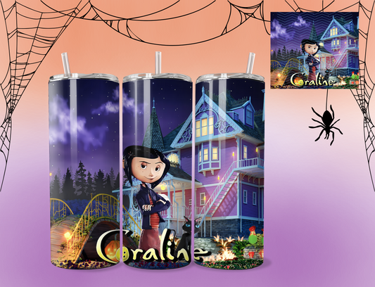 Coraline Haunted House tumbler | 20 ounce tumbler | custom cup | Coraline | Haunted House