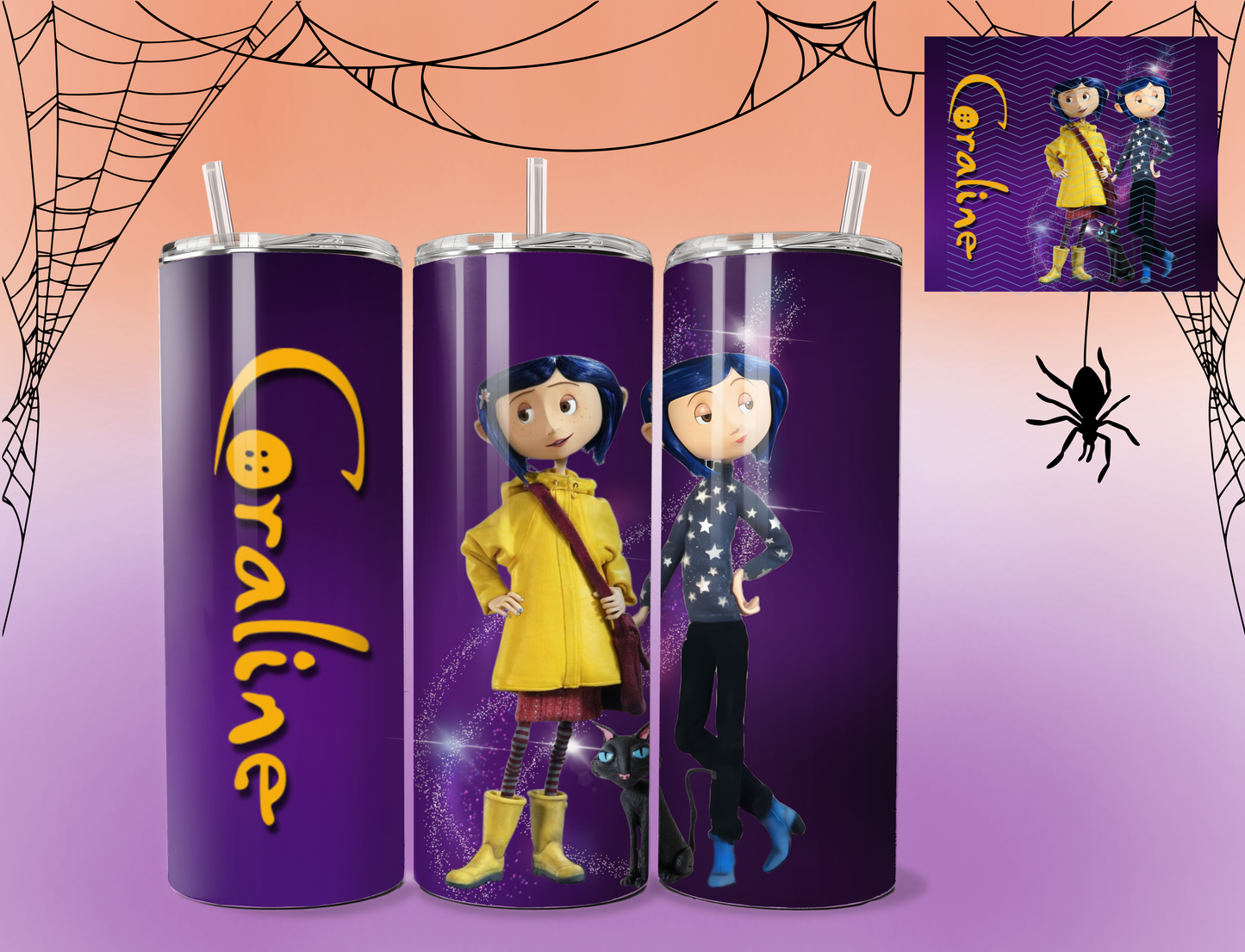 Coraline custom cup | Coraline | Logo | Tumbler 20 ounces | Custom cup | Cup with lid | Cup with straw