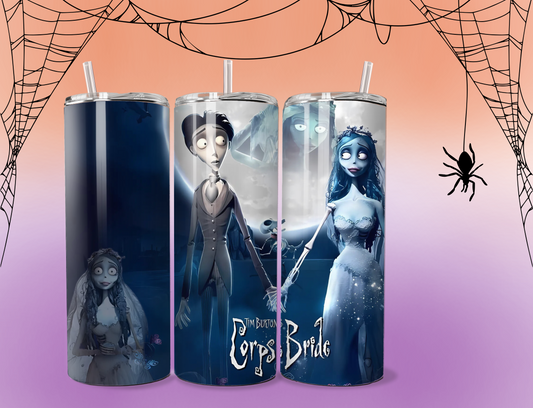 Corpse Bride with dog cup | Corpse bride | Moon background | Tumbler 20 ounces | Cup with straw | cup with lid